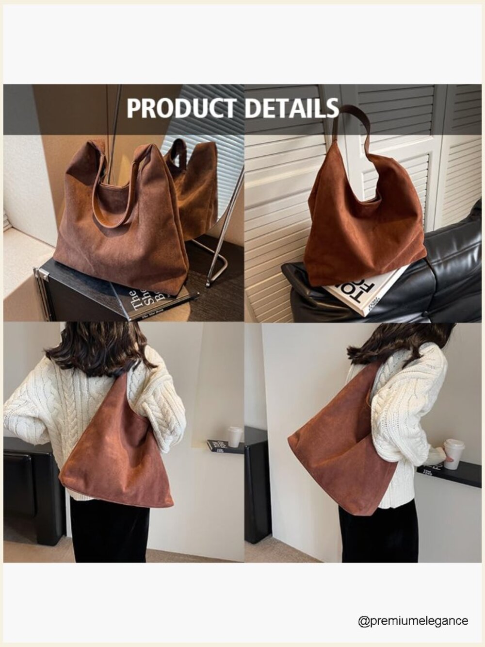 Faux Suede Tote Bag Large Capacity Hobo Purse - Picture 2 of 7